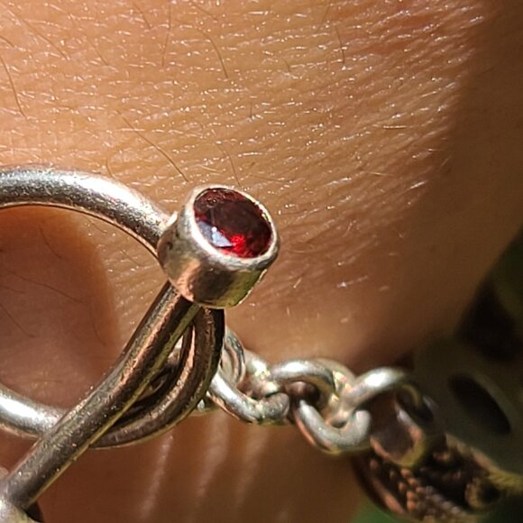 Handmade Sterling Silver Toggle Bracelet with Multi Gemstones and Ornate Detail - Picture 12 of 12